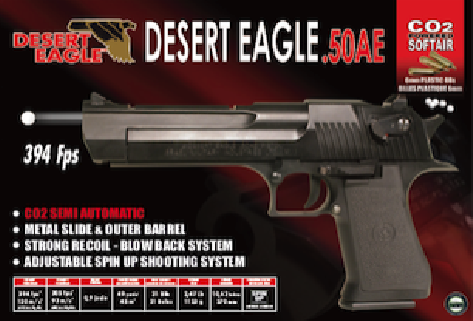 DESERT EAGLE Blowback SEMI-AUTO Black Co2 Short Magazine E=1J/C6