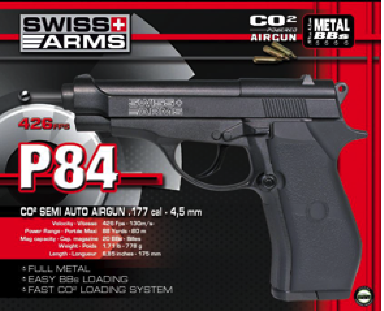 Pistola Co2 Full Metal Swiss Arms Beretta P 92 Replica + Kit