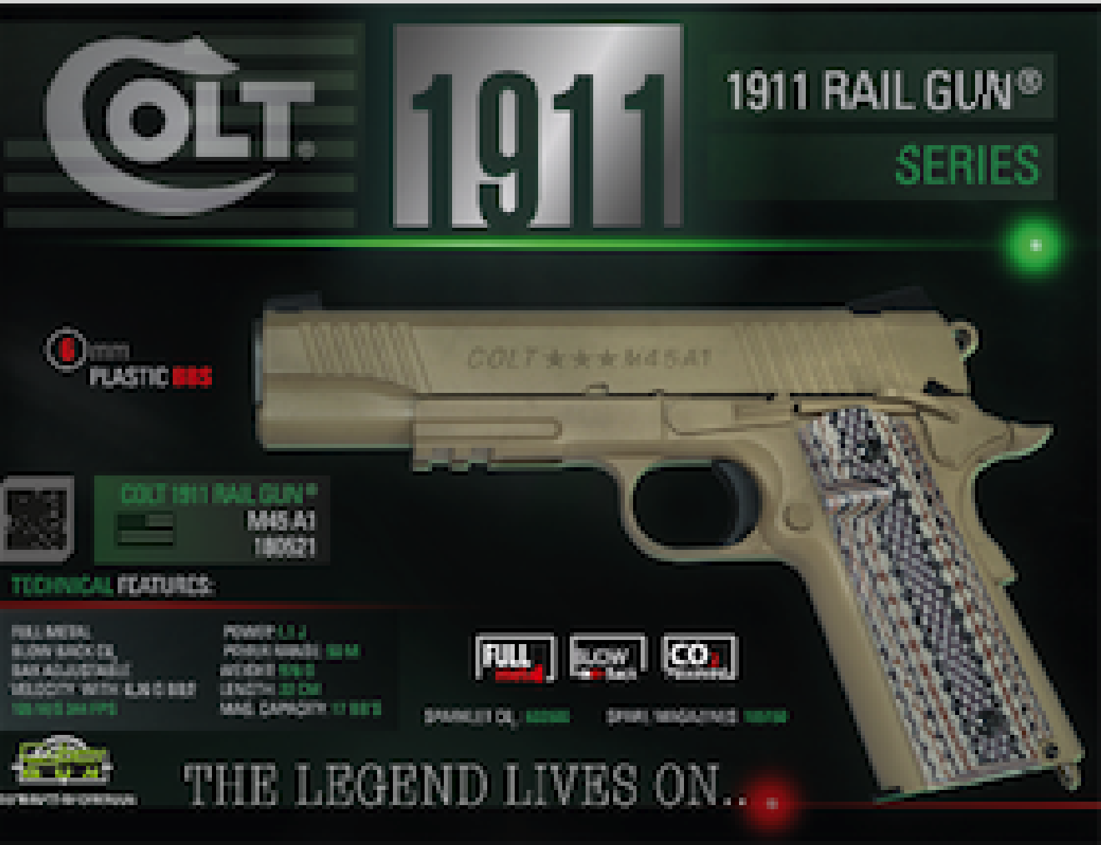 Colt M45A1 CO2 6mm blowback 17 BBs E=1,2 J max/C6