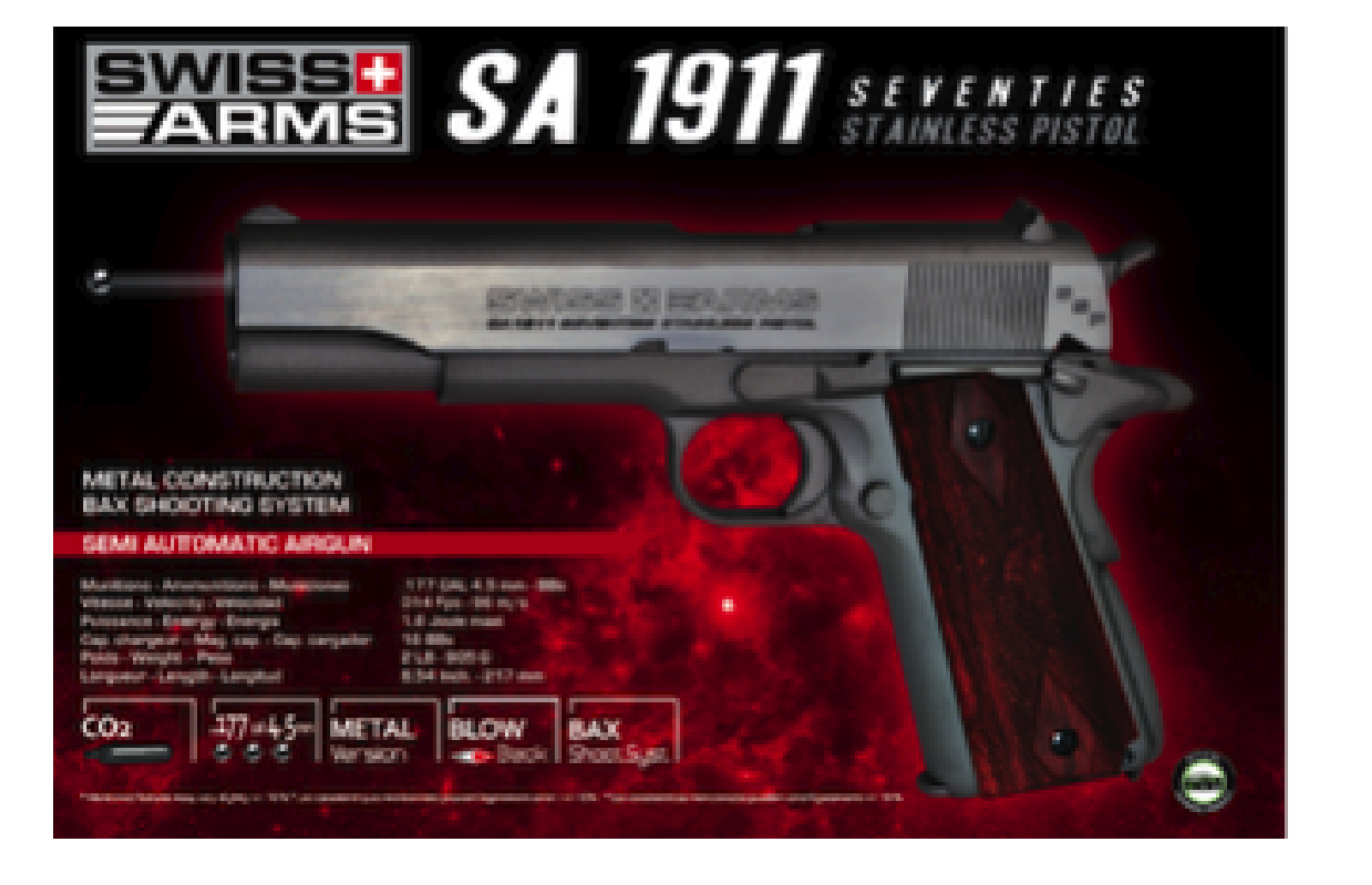 SWISS ARMS 1911 SEVENTIES STAINLESS PISTOL GBB 4.5mm 1.6J /C6